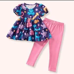 Kids Balloon Print Matching Set - Purple and Pink